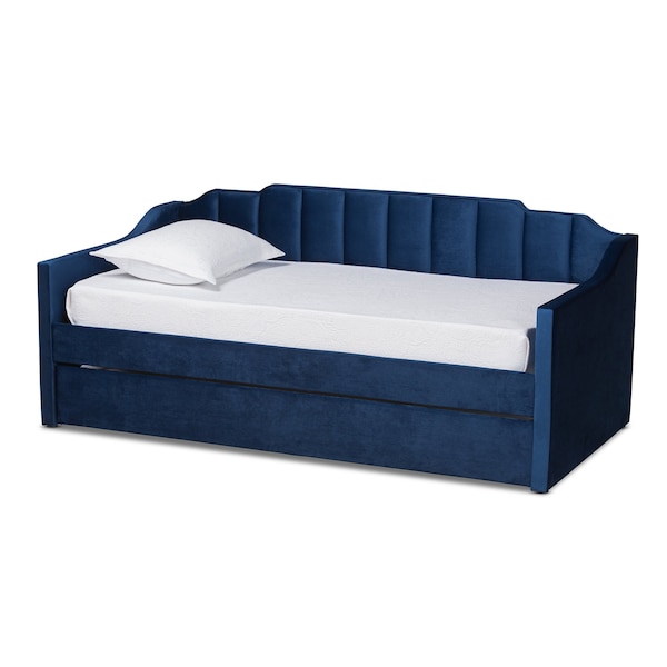 Baxton Studio Lennon Modern and Contemporary Navy Blue Velvet Fabric Twin Size Daybed with Trundle 186-11466-Zoro - main